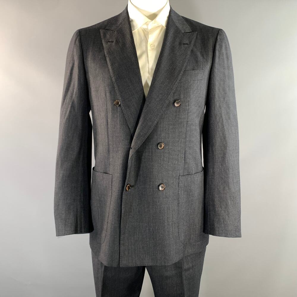 SARTORIO Chest Size 44 Grey White Speckled Wool Double Breasted Suit